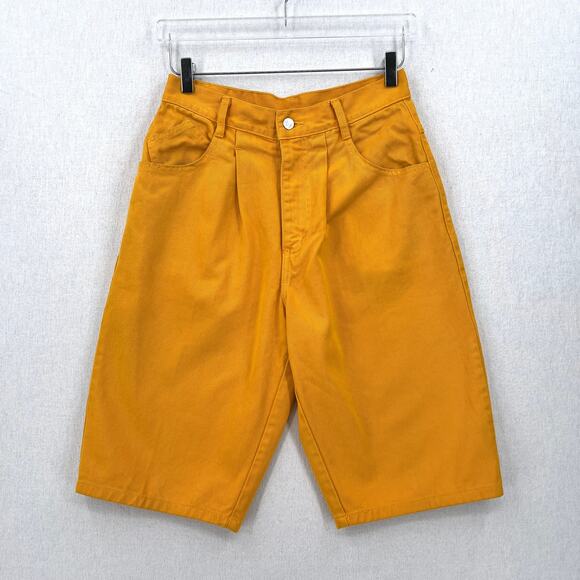 RODIN Vintage Y2K 80s 90s Pleated Denim Shorts Womens Small 27 Mustard Yellow - Picture 1 of 16